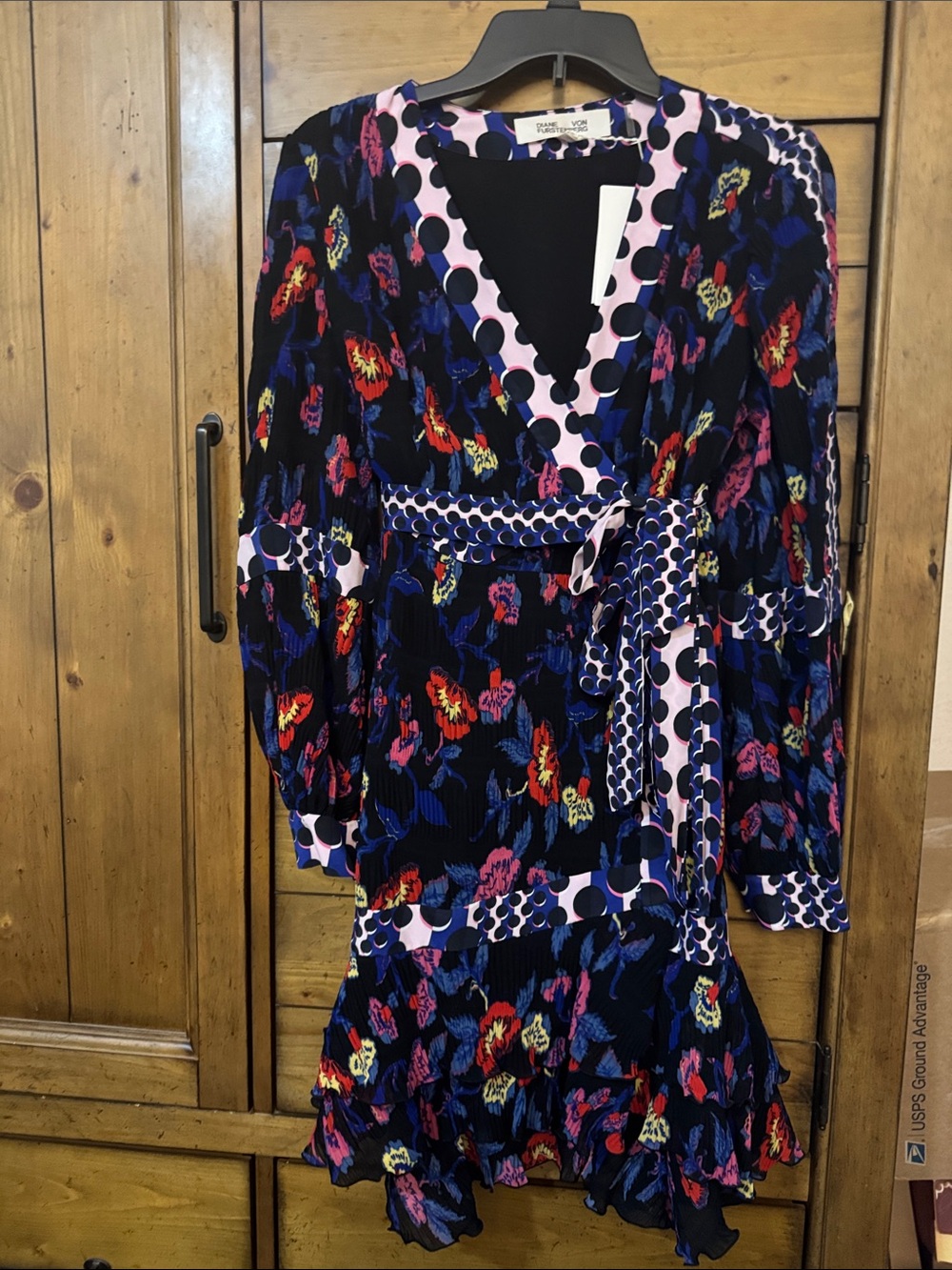 Diane Von Furstenberg Black Dress with Pink and Blue Accents